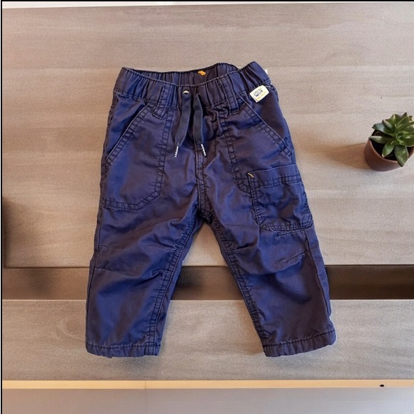 2/$25 Baby Mexx Blue Lined Cargo Pants Elastic Drawstring Adjustable Waist 6-9M - Picture 2 of 9